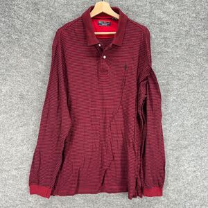 Payne Stewart Polo Shirt Men L Large Red Plaid Button Up Collared Long Sleeve